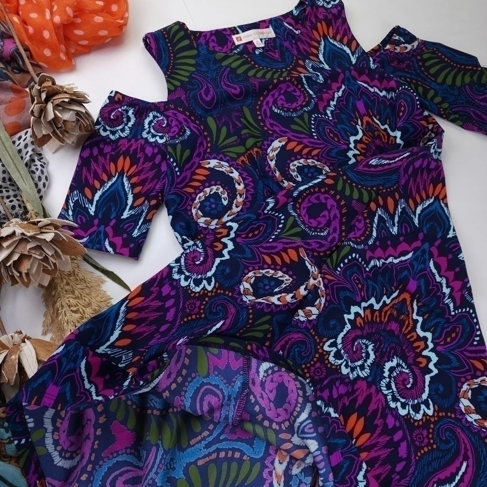 New Jude Connally Anthropologie Purple Blue Cold Shoulder Dress Sz Xs - Picture 8 of 13